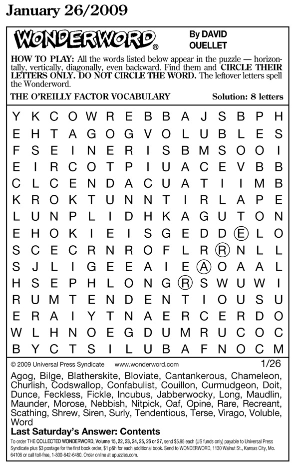 Special O Reilly Vocabulary Wonderword Bill O Reilly