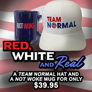 The Red, White & Real Combo - Not Woke Navy mug and White Team Normal Baseball Cap